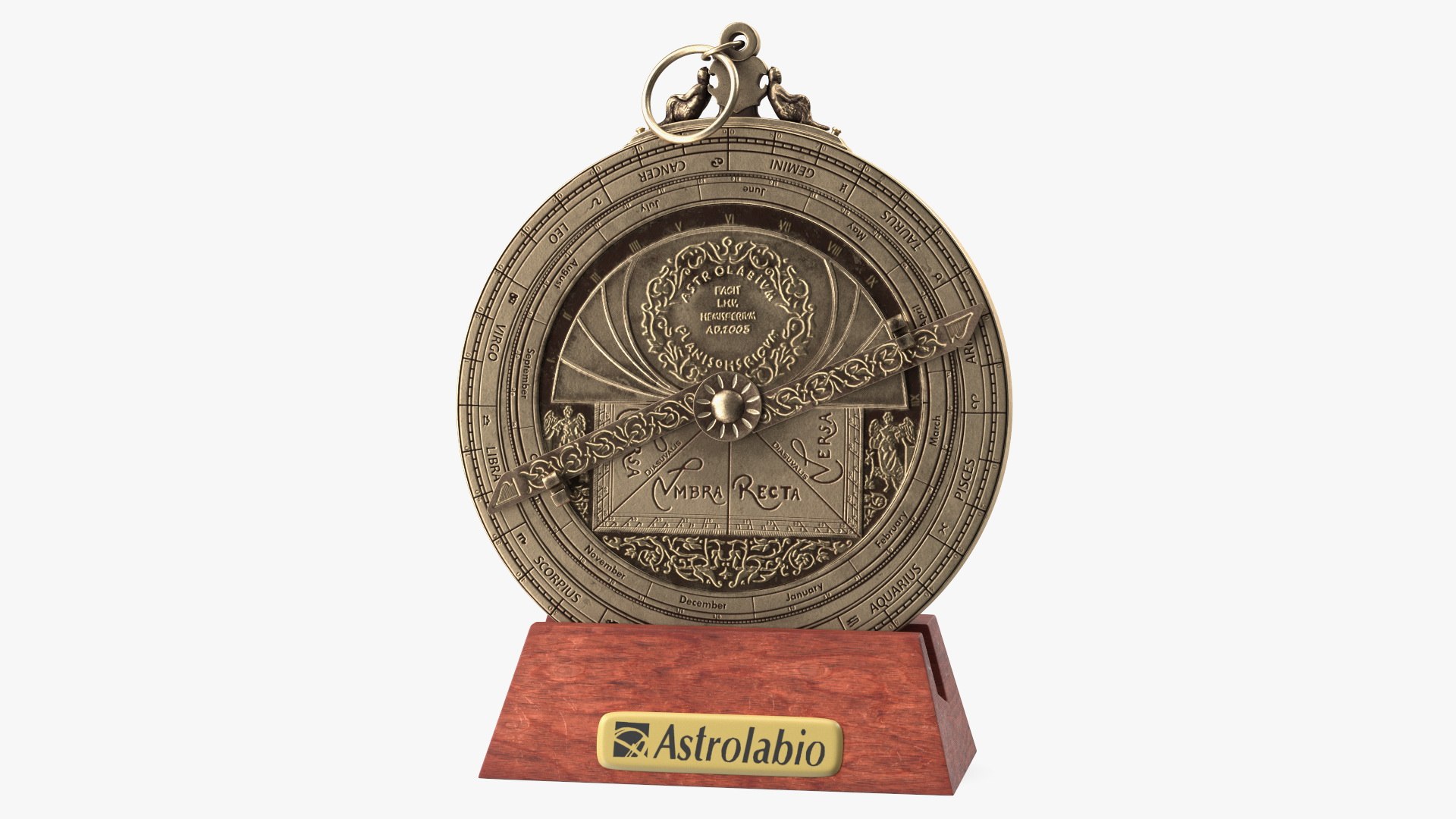 Astrolabe with Wooden Stand 3D model preview