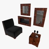 Upholstered Chair Pouf Mirror Set Orsi Decontemporary