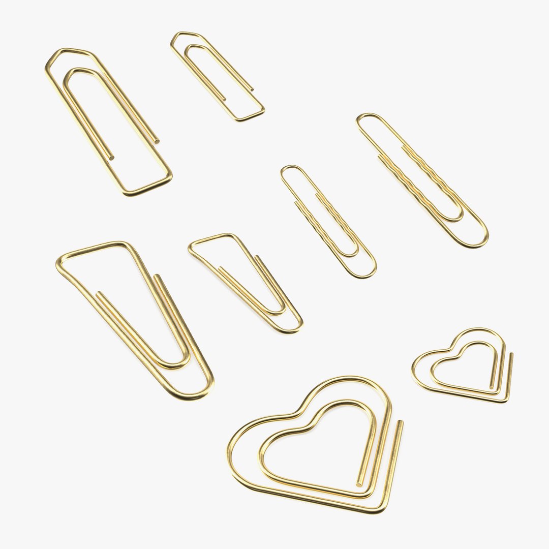 Gold Paper Clips Collection 3D model preview