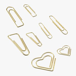 Gold Paper Clips Collection 3D
