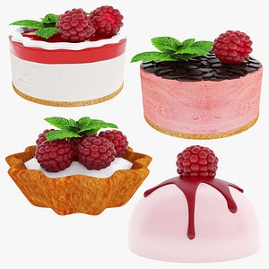 3D Raspberry dessert collection model