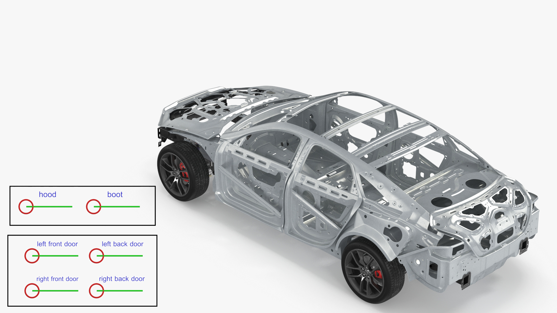 Car Frame And Chassis With Wheels Rigged Model - TurboSquid 2212781