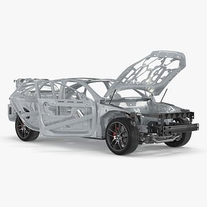 Car Frame and Chassis with Wheels Rigged