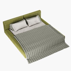 Bed with pillows and blanket 016