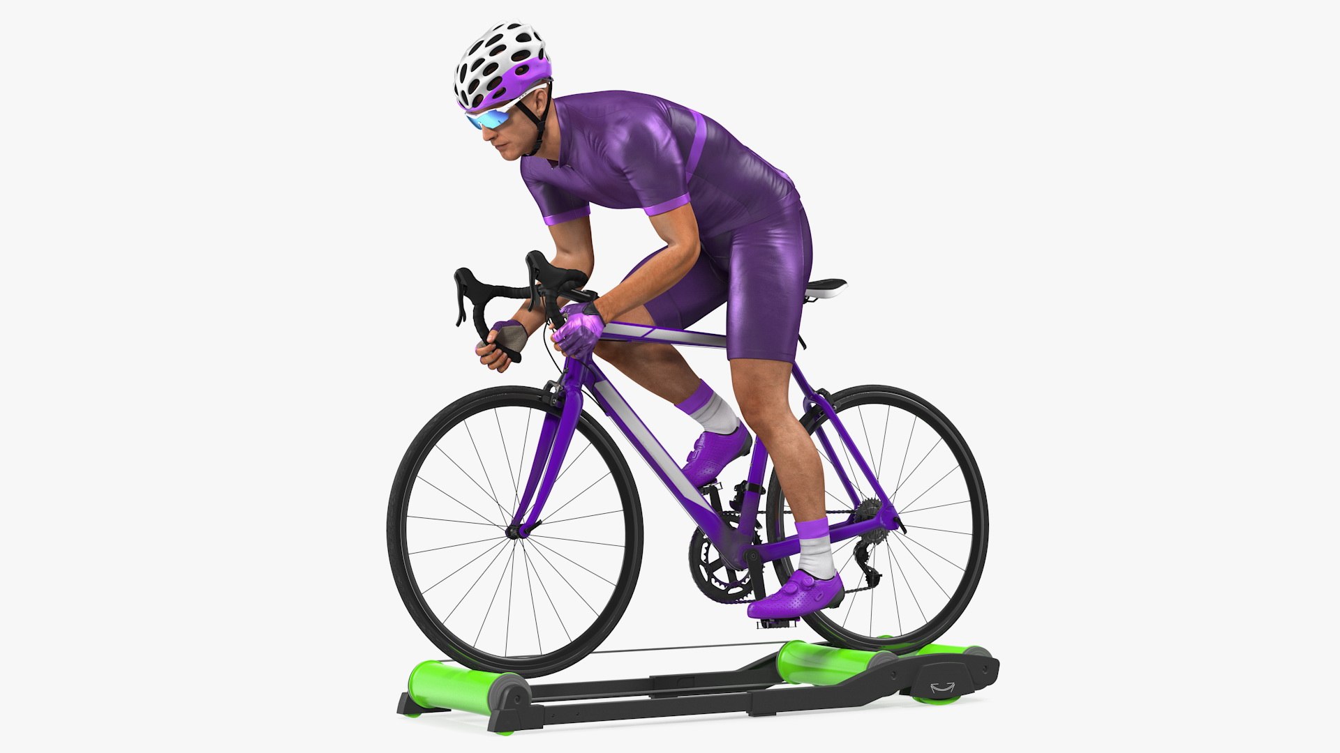 Bicyclist Riding Roller Trainer Platform 3D model preview