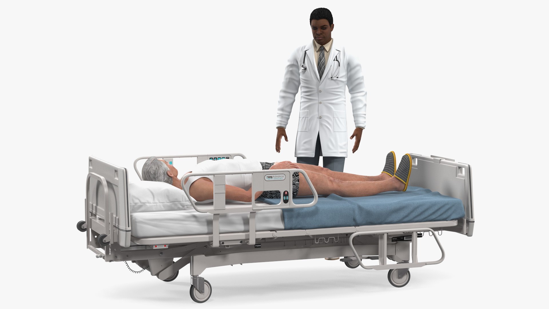 Patient on Hospital Bed And Doctor Rigged for Modo 3D model preview