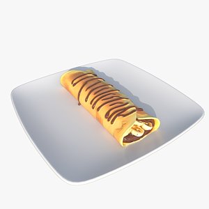 Delicious Banana Chocolate Crepes Dessert 3D model