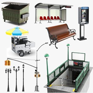 3D Detailed Street Elements Collection