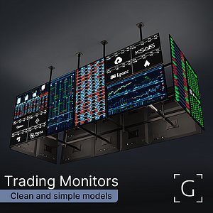 Stock Market Trading Monitors with Data 3D model