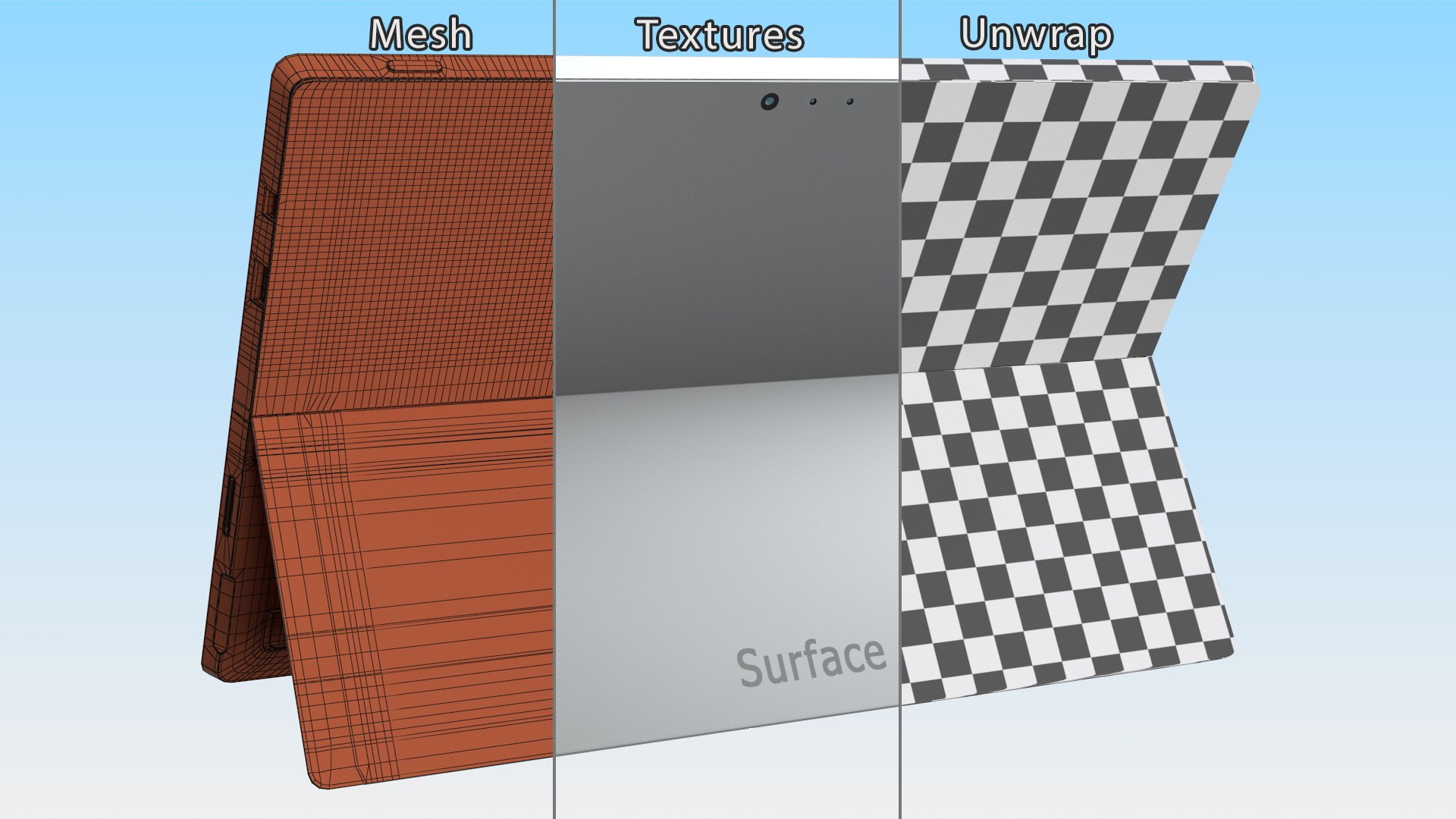 Microsoft Surface Pro 3D https://p.turbosquid.com/ts-thumb/v2/xbFz5Z/W1/microsoftsurfacepro3dsmodel018/jpg/1714357879/1920x1080/fit_q87/72917f794c3789c74deada365dcf77cba409145a/microsoftsurfacepro3dsmodel018.jpg