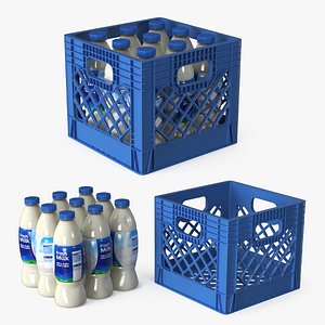 3D Dairy Transport Crate with Plastic Milk Bottles model