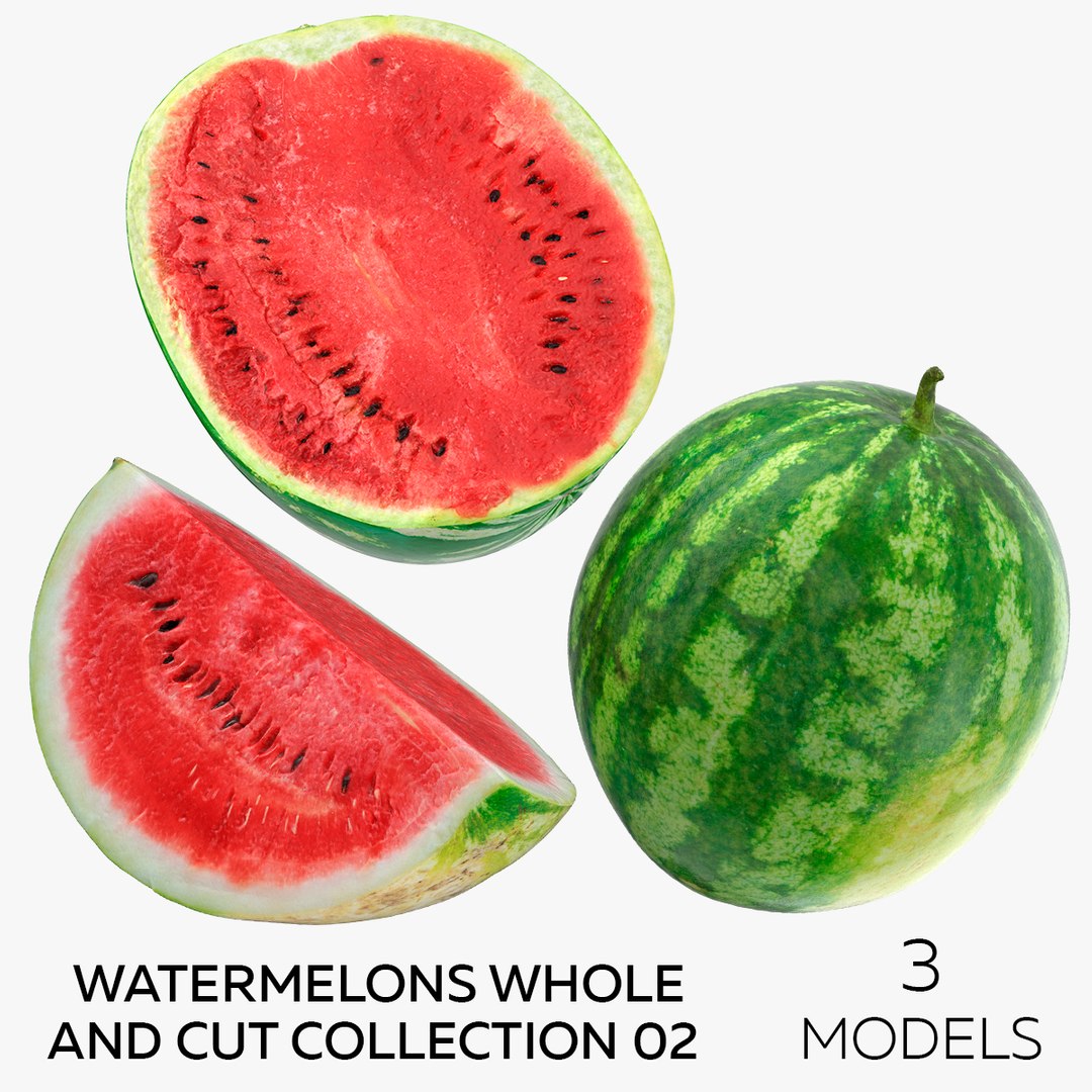 3D Watermelons Whole and Cut Collection 02 - 3 models https://p.turbosquid.com/ts-thumb/v3/A1z9C6/ZG/square/jpg/1633351149/1920x1080/fit_q87/1a63f7835b2f48d36bde86edbcad4d28db7f59ef/square.jpg
