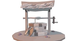 Lowpolly Well with sword and shield aside 3D model