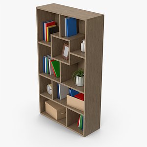 Wooden Bookcase Set 3D model