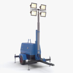 3D PBR Mobile Light Tower Generator B - Blue Light