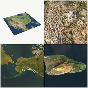 3D United States, Canada, Mexico, Alaska, Hawai realistic map pbr enviroment