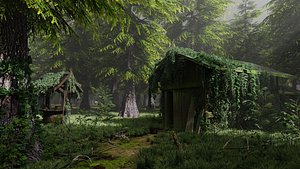 Abandoned Shack in Forest Scene 3D model