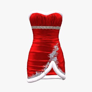 3D Tulip Bottom Mini Red Dress With Fur Trim