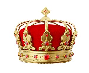 3d royal golden crown with red diamonds 3D