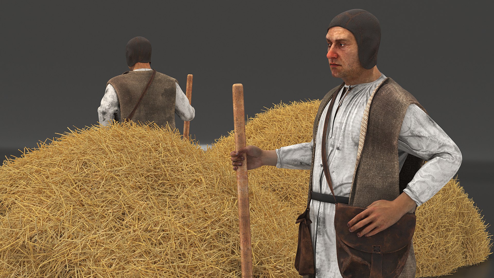 3D Medieval Peasant With Hay Model - TurboSquid 2376332