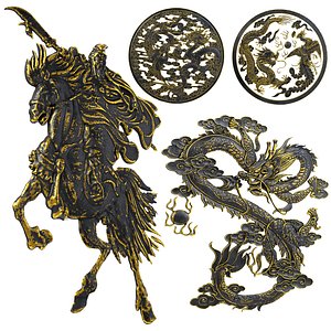 4 Warrior and Dragon Ornaments Pack 1 3D model