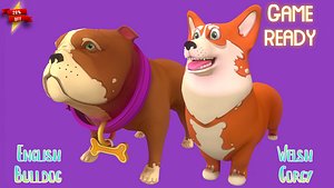 Orange Corgy and Brown Bulldog