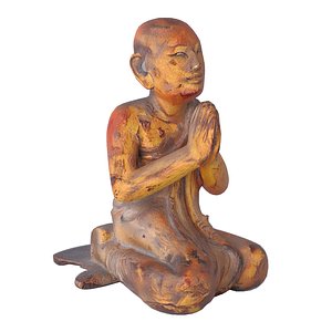 3D Antique Burmese Gilded Praying Monk