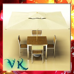 3d model bar table chair parasol