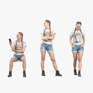 Collection of young woman sitting walking and standing - posed photo scan