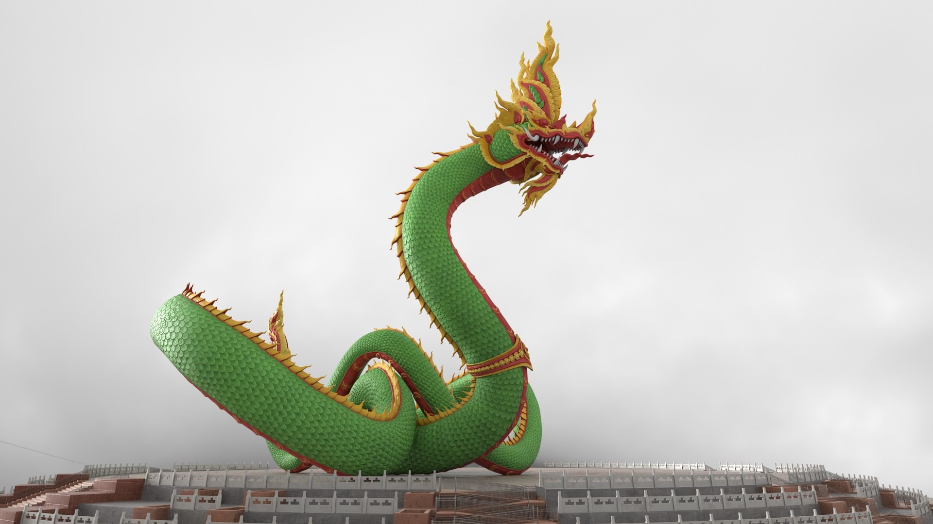 3D Model King Naga Dragon Green Curled - TurboSquid 2308483