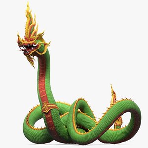 3D model King Naga Dragon Green Curled