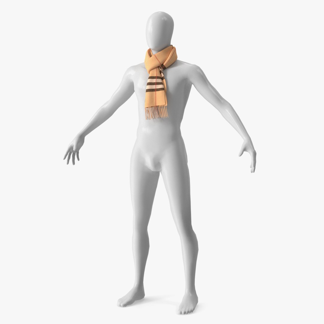 Beige Plaid Scarf on Mannequin 3D model preview