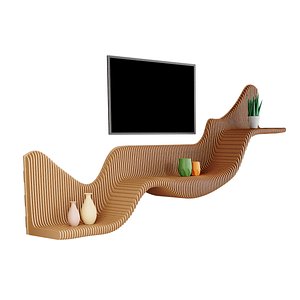 Parametric TV 31 Wavy Wooden shelf Decor - wood cutting machines 3D model