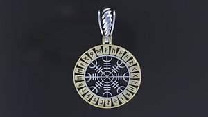 3D Pendant with Scandinavian runes  cnc model or 3D print model