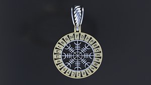 Pendant with Scandinavian runes cnc model or 3D print model