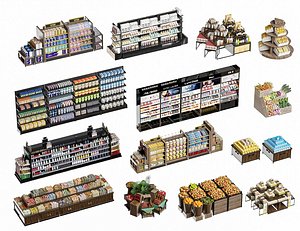 Supermarket Grocery Display Shelves Collection model
