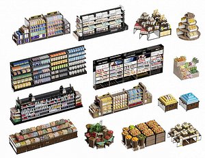 Supermarket Grocery Display Shelves Collection
