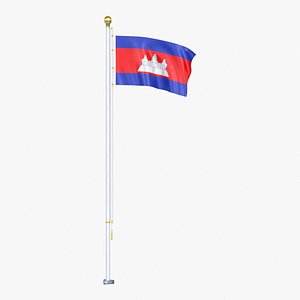 Cambodia Flag Stand Pole Animated Loop