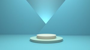 Product stand in blue color with ies in background Low-poly