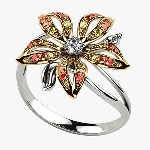 3D Flower Shape Combined Gold Luxury Ring