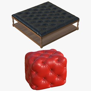 Chesterfield Coffee Table And Ottoman 3D model