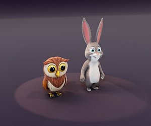Hooty and Fluffy - Animated Owl and Rabbit 3D Model Collection 3D model