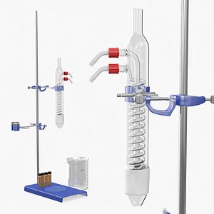 Laboratory Dimroth Condenser Setup with Stand Clear Blue Silver