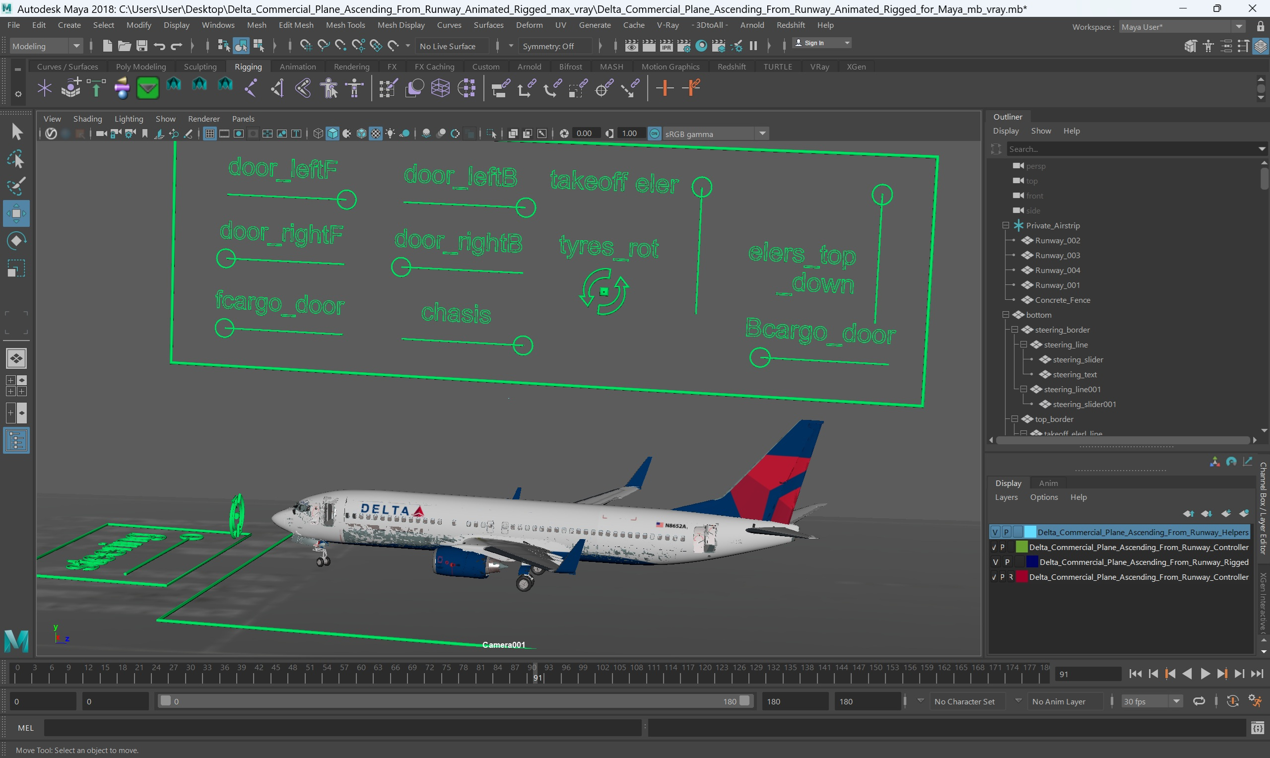 modèle 3D de Avion commercial Delta décollant de la piste : animation ...