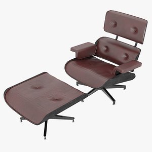 3D Eames Lounge Classic Chair and Ottoman Set Red Leather Black Mahogany Details model