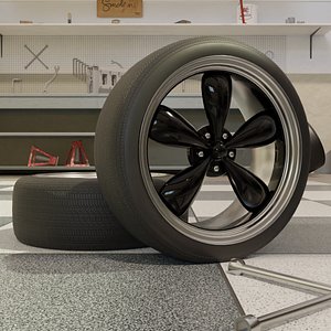 3D High-Detail Dual-Color Car Wheel for Games and Rendering Low-poly