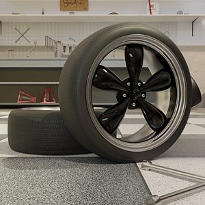High-Detail Dual-Color Car Wheel for Games and Rendering Low-poly