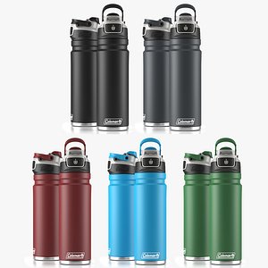 Coleman Freeflow Autoseal Water Bottle 24oz Black Stainless Steel Insulated