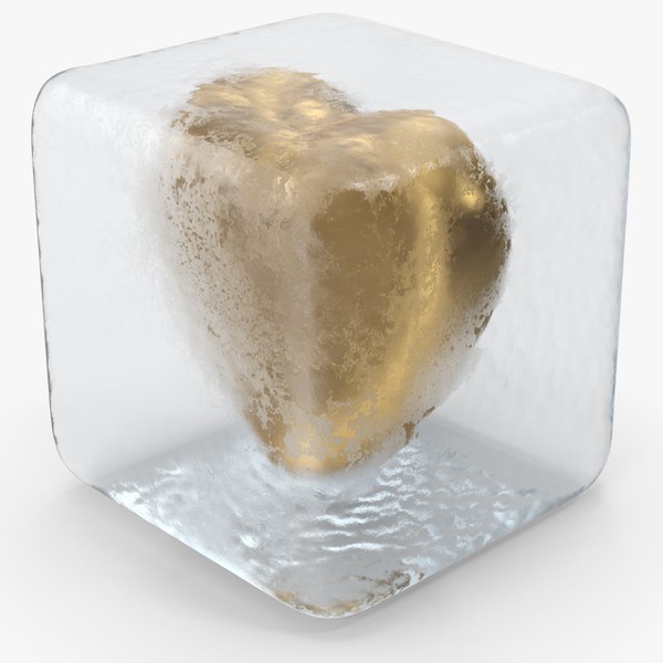 3D Gold Heart In Ice