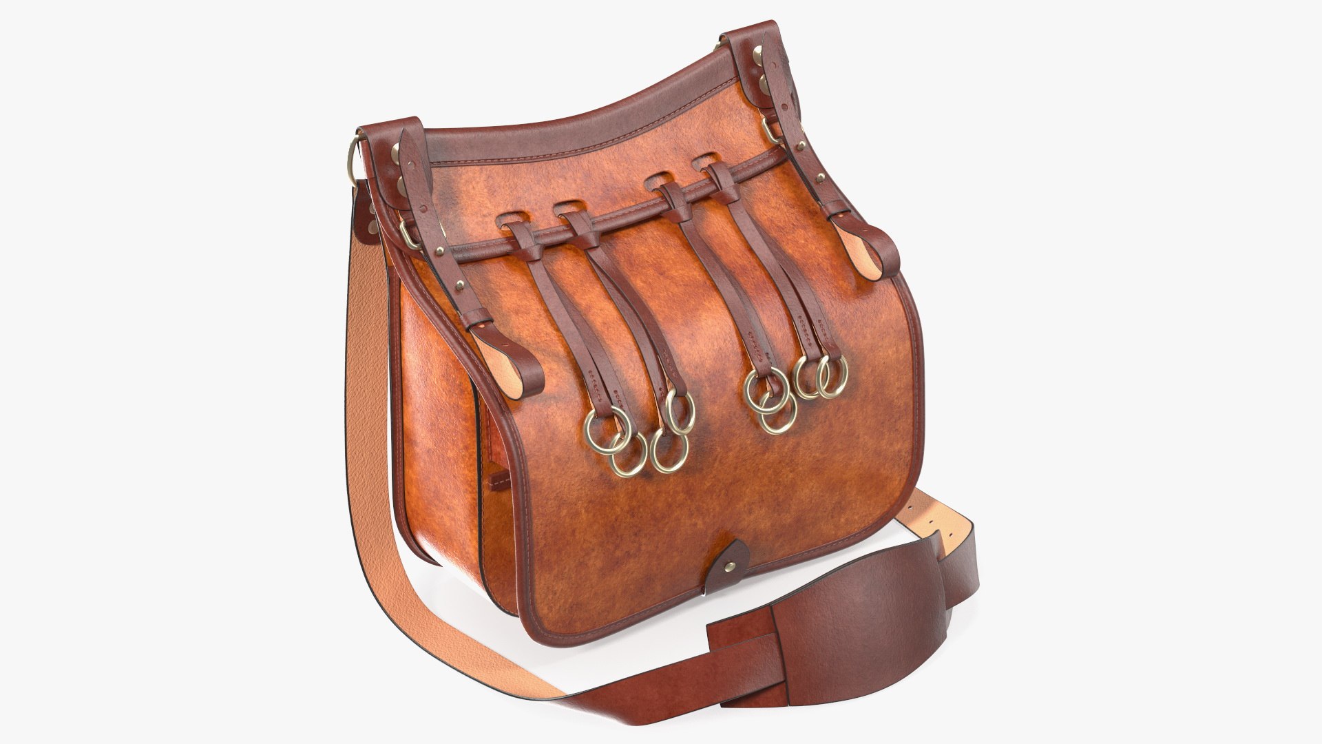 Classic Hunting Brown Leather Bag 3D model preview